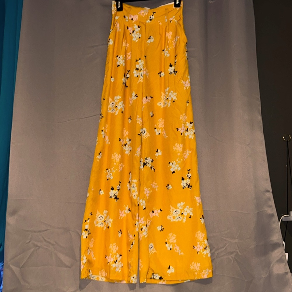 Eshakti Custom,  yellow floral wide leg palazzo pants.